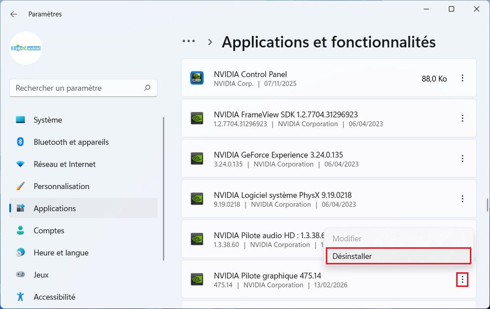 Supprimer un pilote via les Paramètres de Windows 11