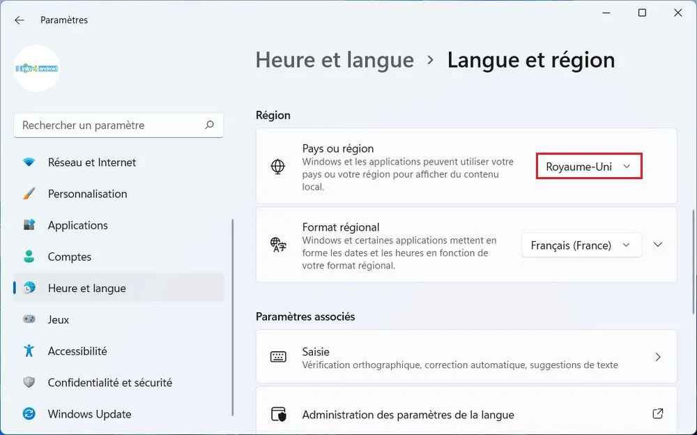 Changer la région du Microsoft Store sous Windows 11