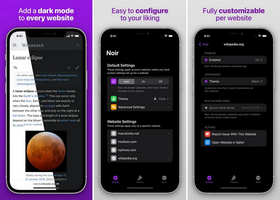 Noir - extension Safari pour iPhone