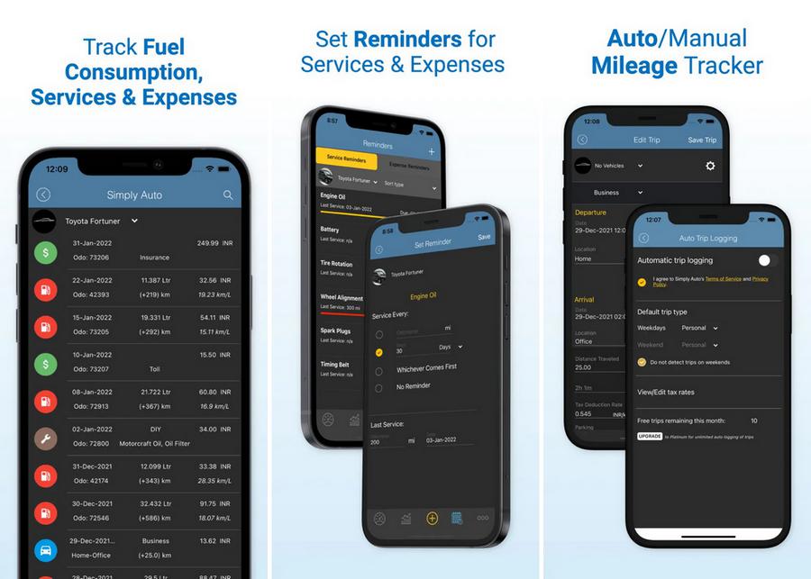Simply Auto - application pour l'entretien de véhicules