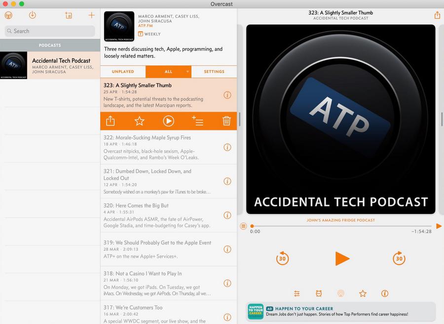 Overcast - application d'écoute de podcasts sur Mac