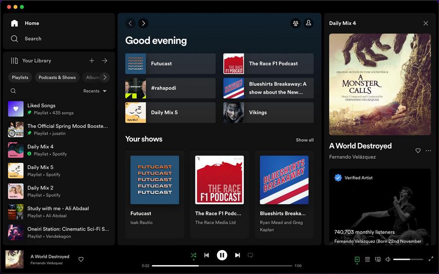 Spotify - application d'écoute de podcasts sur Mac