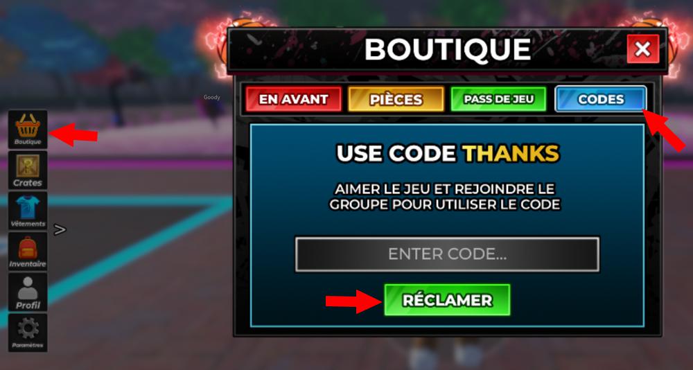 Activer les codes Arcade Basketball