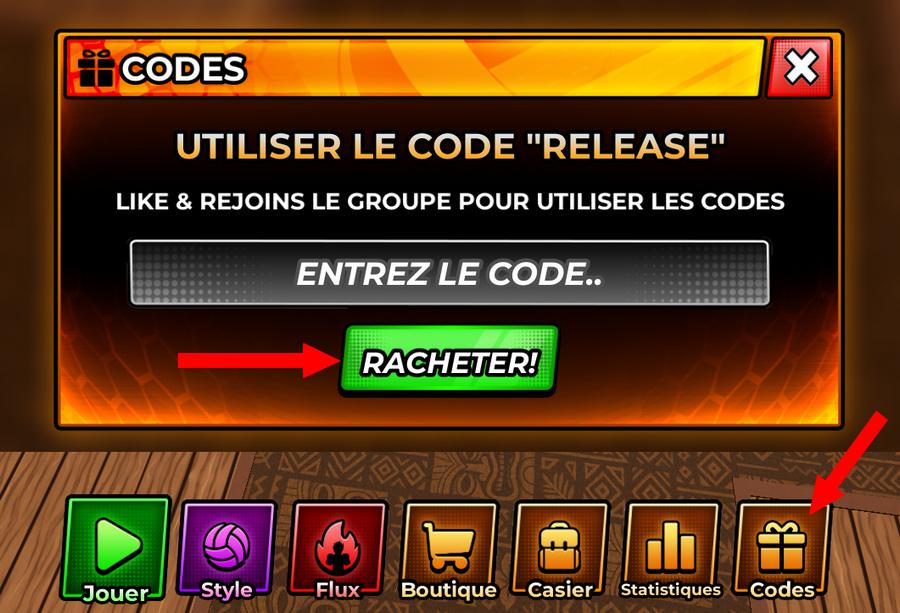Activer les codes dans Untitled Volleyball Game