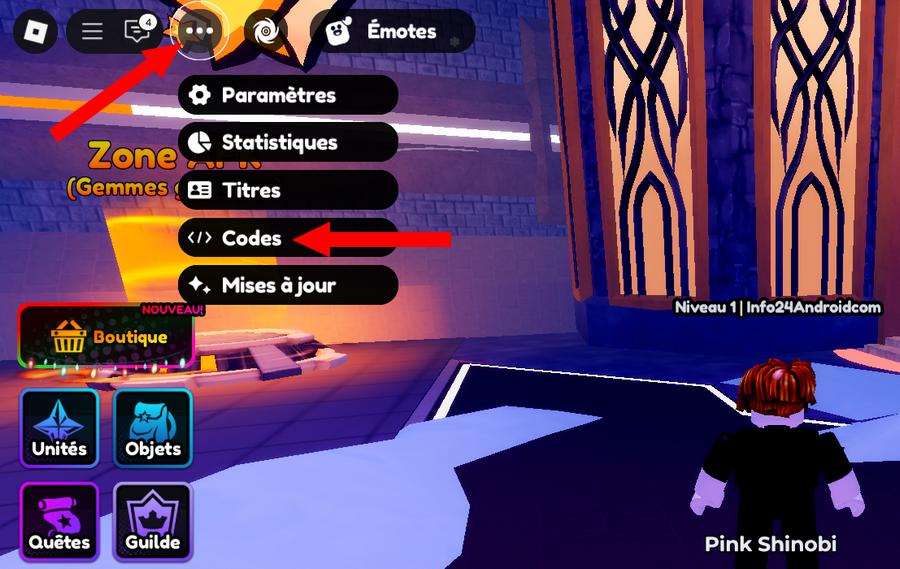 Comment activer les codes dans Anime Defenders