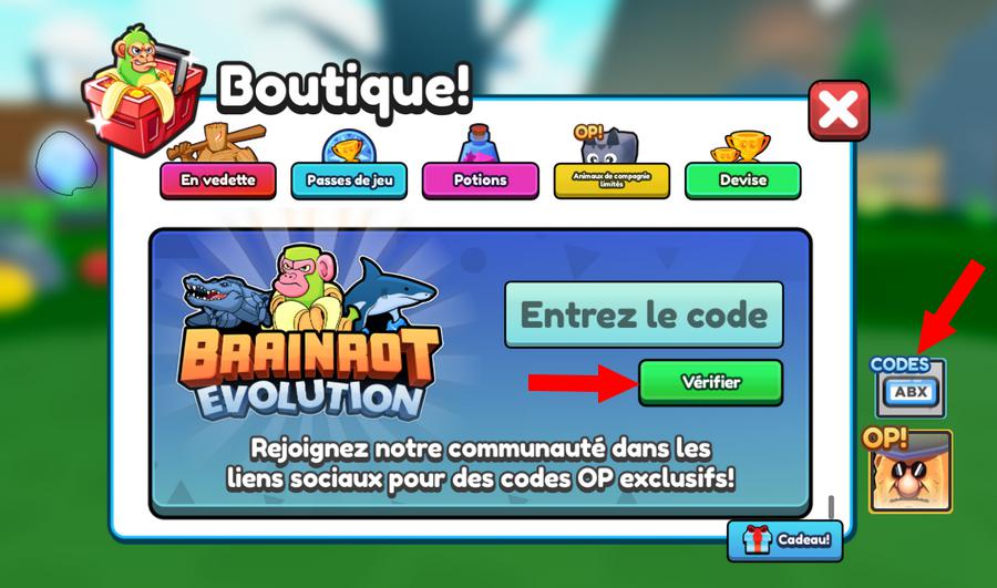 Comment activer les codes dans Brainrot Evolution