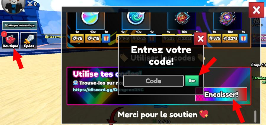 Comment activer les codes dans Dungeon RNG