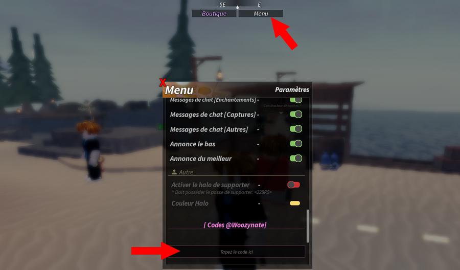 Comment activer les codes dans Fisch