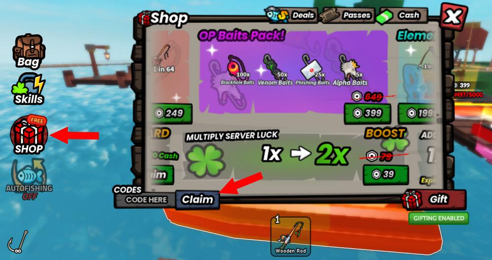 Comment activer les codes dans Go Fishing
