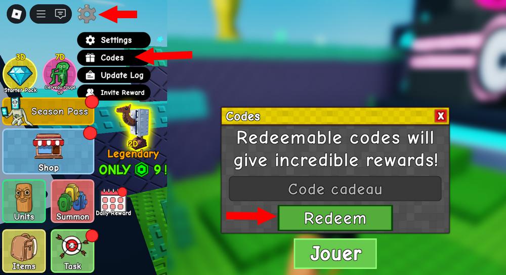 Comment activer les codes dans Just Brainrot Tower Defense