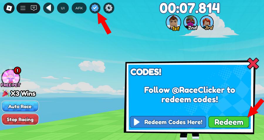 Comment activer les codes dans Race Clicker