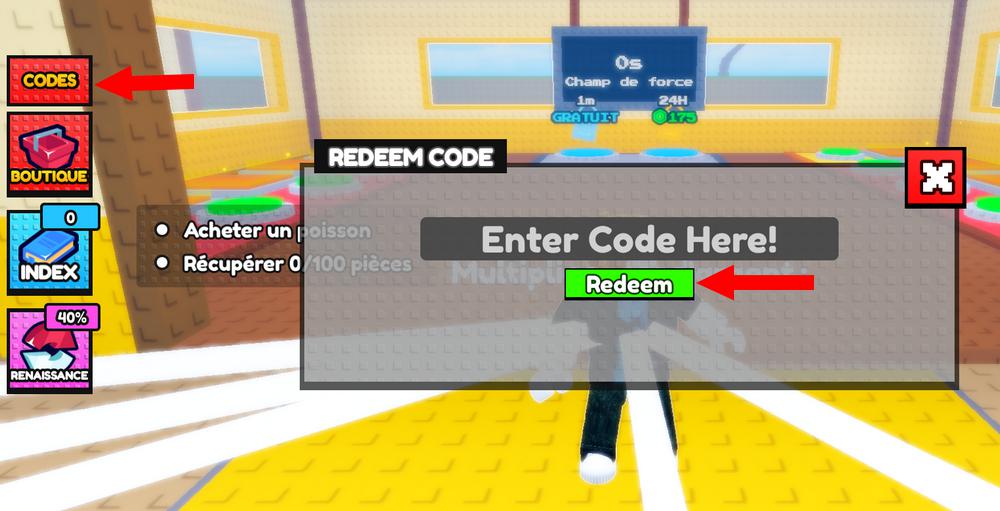 Comment activer les codes dans Steal a Fish
