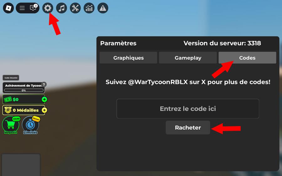 Comment activer les codes dans War Tycoon