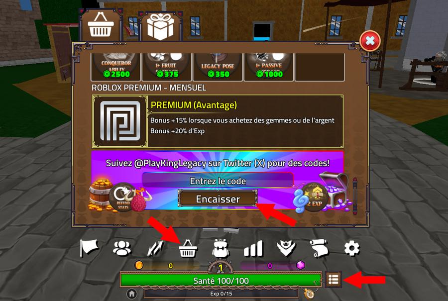 Comment utiliser les codes dans King Legacy