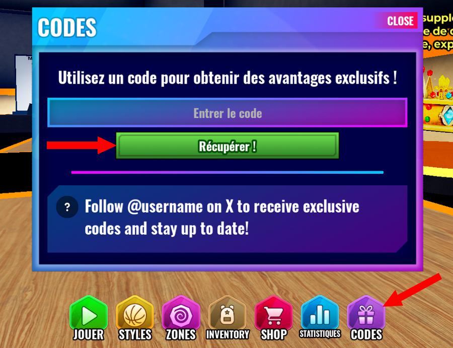 Comment utiliser les codes dans Project Basketball