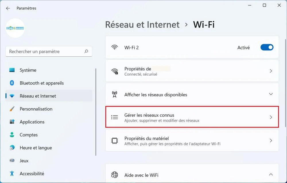 Gérer les réseaux connus