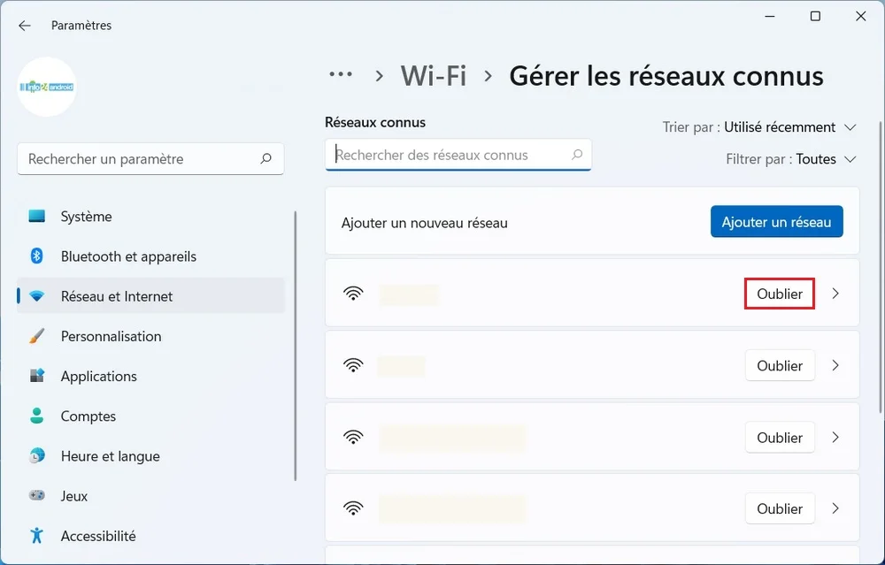 Oublier le réseau et se reconnecter