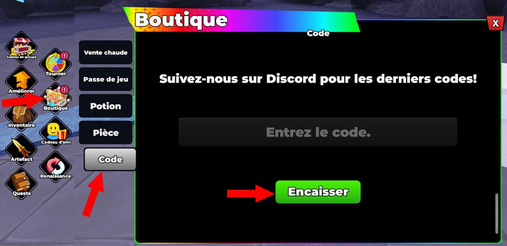 Activer les codes dans Anime RNG TD