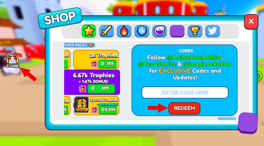 Activer les codes dans Anime Sword Master
