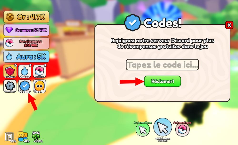 Activer les codes dans Aura Farm Simulator
