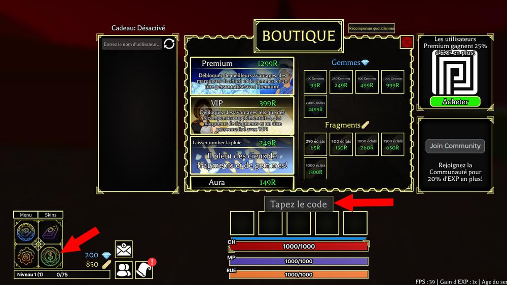 Activer les codes dans Elemental Warzone