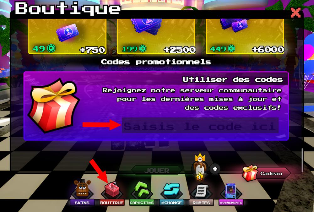 Activer les codes dans Five Nights Hunted