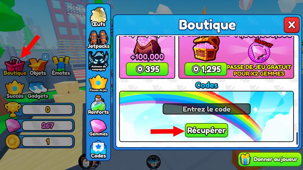 Activer les codes dans Fly a Jetpack