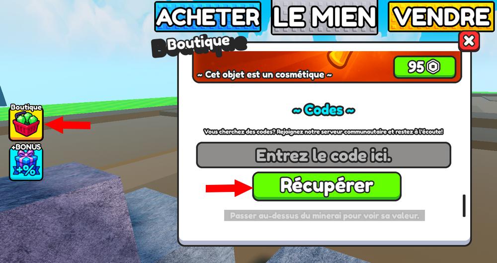 Activer les codes dans Grow Mine
