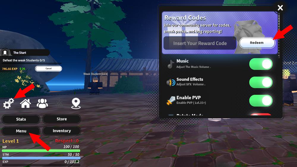 Activer les codes dans Jujutsu Seas