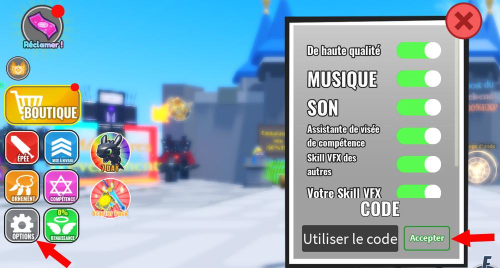 Activer les codes dans Sword Warriors