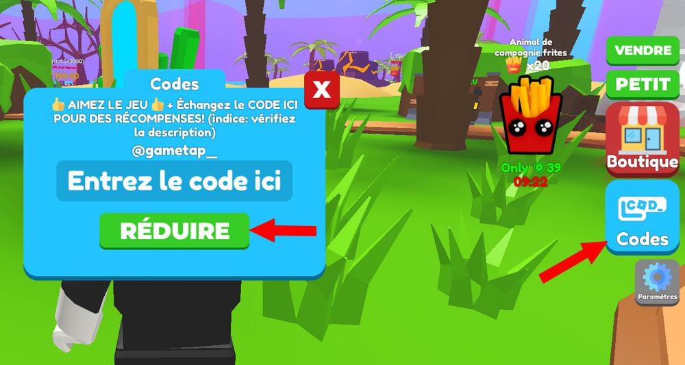 Activer les codes dans Eating Simulator