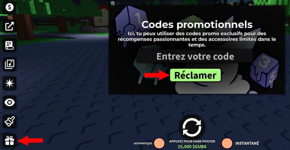 Activer les codes dans Gubby RNG
