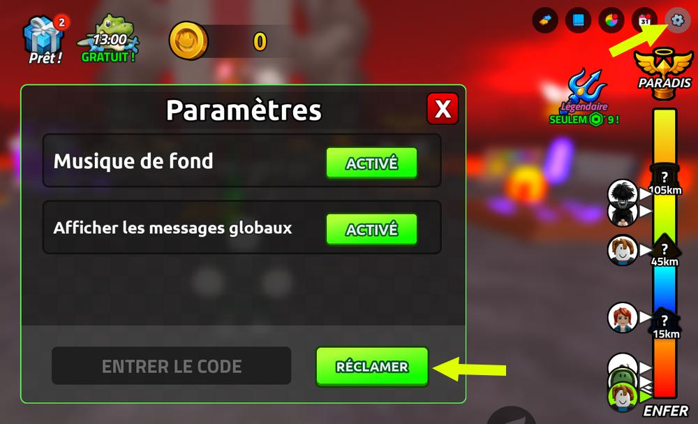 Activer les codes Hell to Heaven Climb