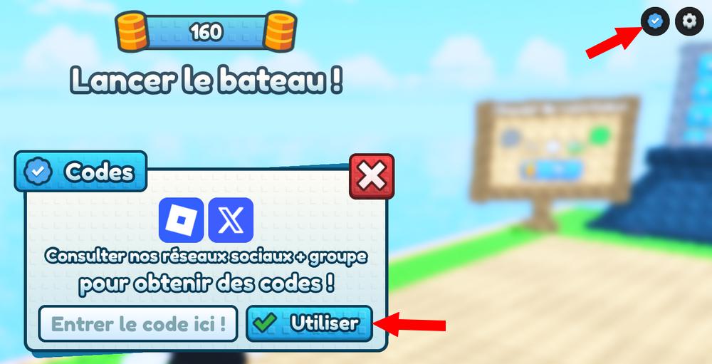Activer les codes Make a Boat
