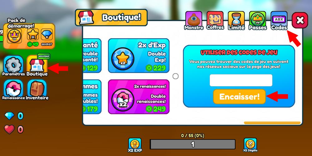 Activer les codes dans Monster Evolution