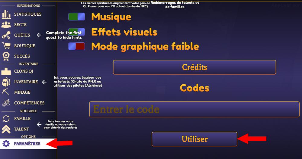Activer les codes Reborn Cultivation