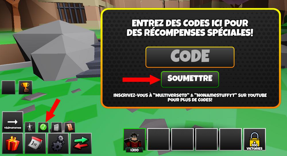Activer les codes dans Multiverse Tower Defense