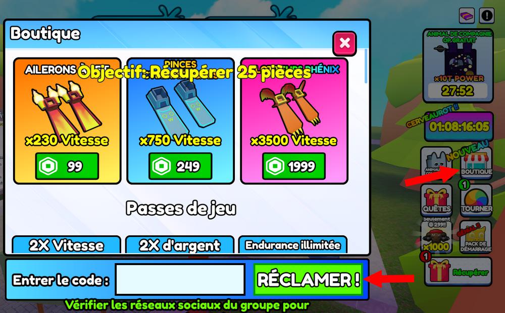 Activer les codes dans Swim for Money