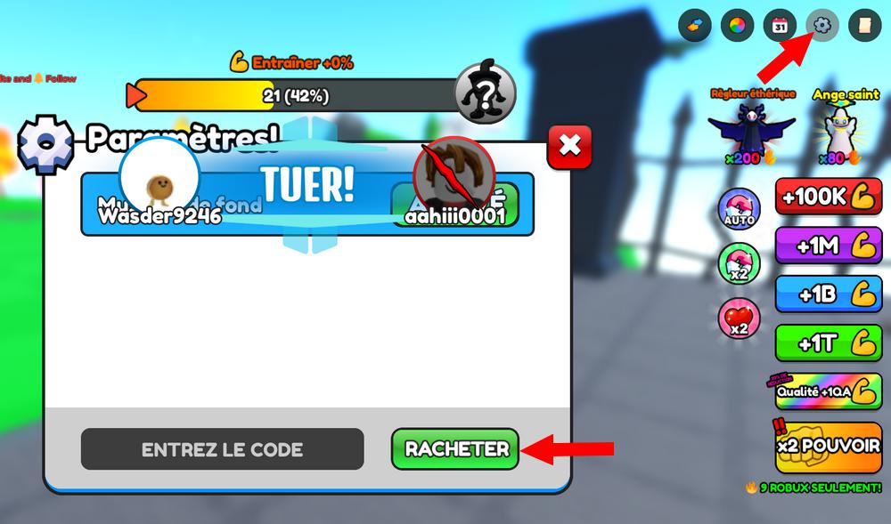 Activer les codes dans Brainrot Fighting