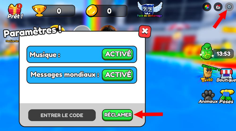 Activer les codes dans Jump and Splash