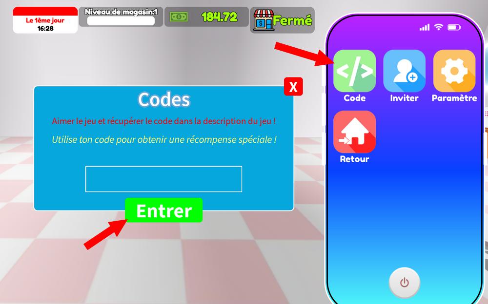 Activer les codes dans Makeup Store Simulator
