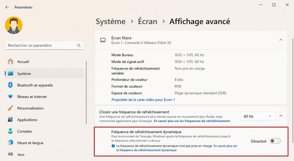 Activer le DRR dans Windows 11