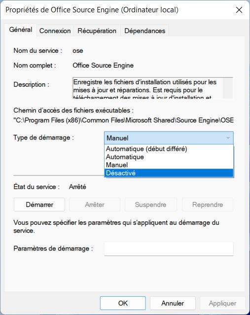 Désactiver un service Windows