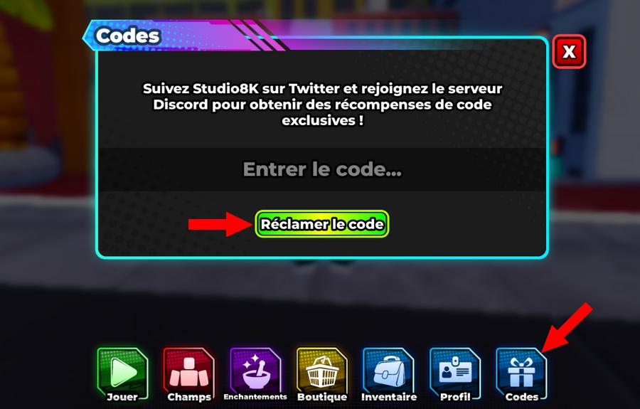 Utiliser les codes dans Parkour Champions