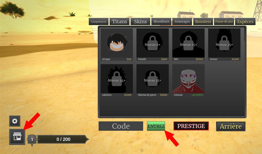 Utiliser les codes dans Titan Warfare