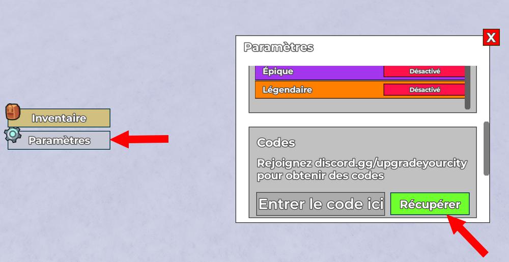 Utiliser les codes dans Upgrade Your City