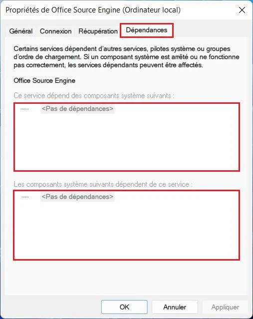 Vérifier les dépendances d'un service Windows