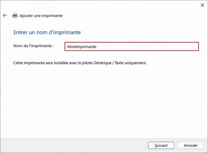 Confirmer le nom de l'imprimante