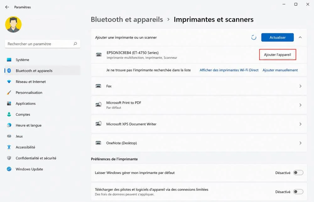 Connecter une imprimante sans fil sous Windows 11