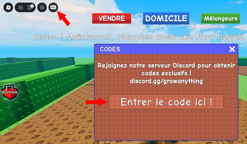 Utiliser codes Grow Anything